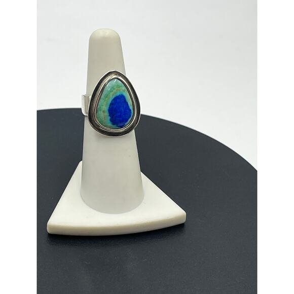 Vintage Sterling Silver 925
Azurite Malachite Teardrop
Ring Sz 6 Wide Band 8.6g - Picture 2 of 10